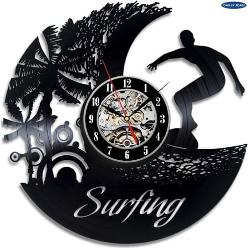 Surfing Art Vinyl Wall Clock Gift Room Modern Home Record Vintage Decoration duvar saati
