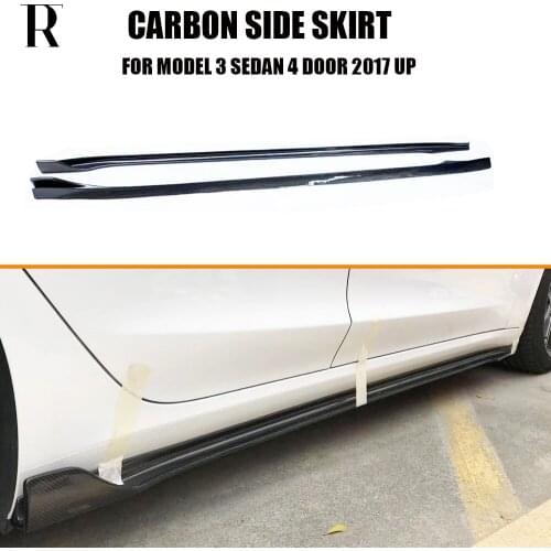 Model 3 Carbon Fiber Side Bumper Extension Skirt for Tesla Model 3 Sedan 4 Door 2017 UP Sikde Skirts