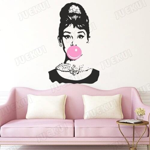Fun Audrey Hepburn Bubble Gum Wall Stickers Removable Vinyl Sticker Film Wall Art Living Room Bedroom Sofa Background Decal B97