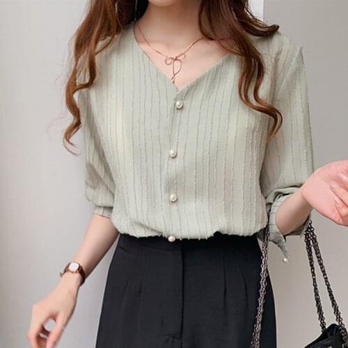 Female Casual V Collar Summer Blouse 2019 Fashion Summer Womens Chiffon Blouses