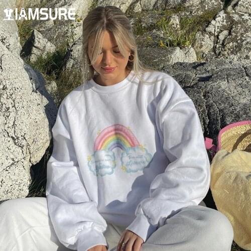 IAMSURE Loose Printed Sweatshirt Casual Streetwear O-Neck Long Sleeve Pullovers Women 2021 Autumn Spring Tops Sporty Activewear