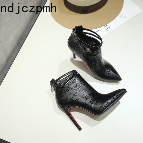 Womens Boots The New fashion winter Pointed zipper High heel Ankle boots Womens shoes plus size 33-43 Heel Height 10cm