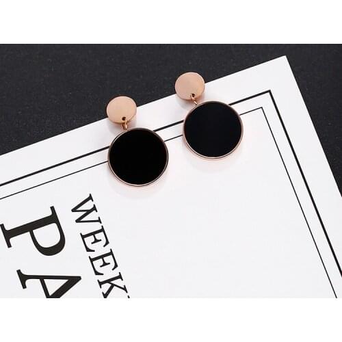 Black Shell Circle Earrings Titanium Steel Rose Gold Engagement Wedding Earrings For Women Brincos