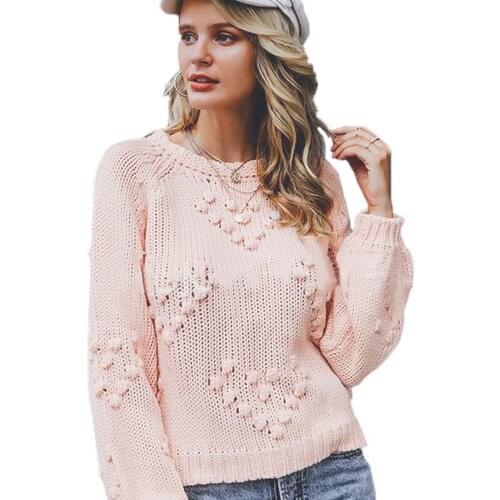 Autumn Winter New Pullover Sweater Women Hairball Solid Color Loose Simple Basic Knit Sweaters Female Wild Holiday Style Sweater