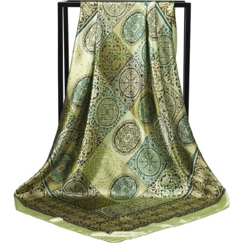 90*90cm Fashion Neck Scarf For Women Silk Satin Hair Scarf Female Square Shawls And Wraps Bandana For Head Elegant Hijab Scarves