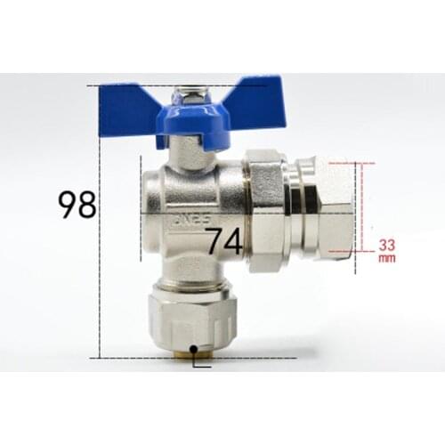 1" BSPP Female Fit 20/25mm ID/OD PEX Tube Nickel Plated Brass Angle Ball Valve With Blue Handle For Water Mainfold
