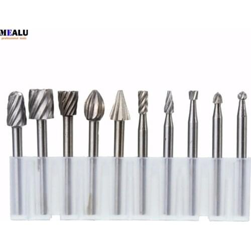 10pcs 3.175mm HSS Routing Router Bits Burr Milling Cutter For Dremel And Rotary Engraving Machine Tools Accessories