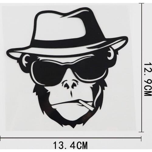 11.4CMX12.9CM Funny Smoking Monkey Hat Vinyl Car Sticker Black/Silver 8A-0152