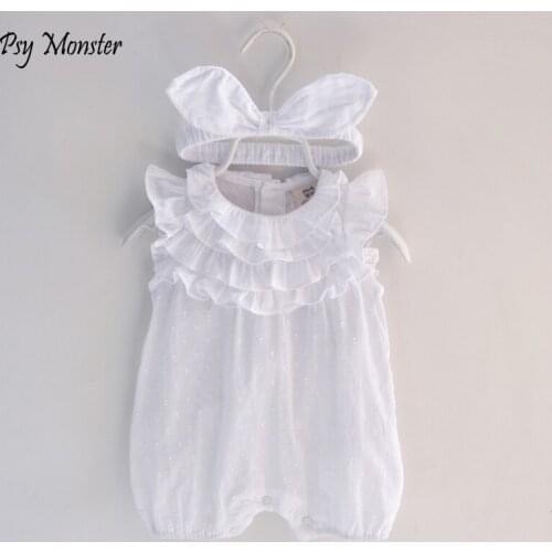 2018 Summer Baby Girl Romper Headband Lace cotton Jumpsuit Floral Baby Clothing Princess Toddler Romper Newborn Baby Clothes G82