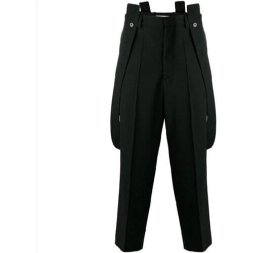 27-44 New Mens Casual Personality Thin Feet Pants England Harem Pants Black Slim Bib Pants Elastic Nine Points Pants Overalls