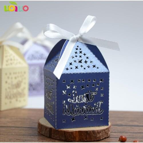 50pcs Laser cut naby blue Wedding Candy favor box,pearl color paper candy box,baby shower birthday gift free logo just married