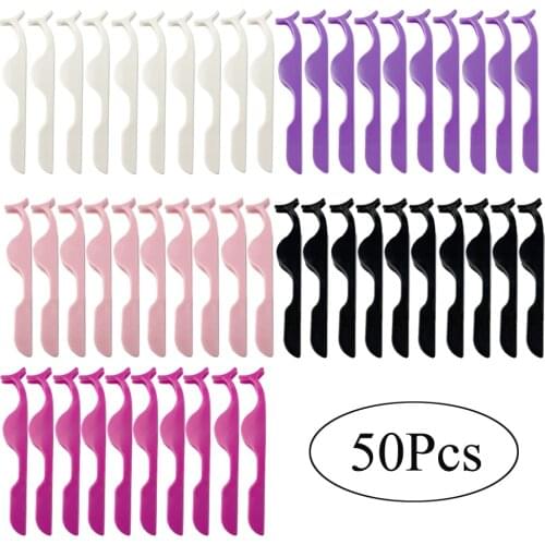 50pcs Plastic Eyelashes Extension Tweezers Auxiliary Clamp Clips Practice Curler Nipper Beauty Eye Lash Makeup Forceps Tools