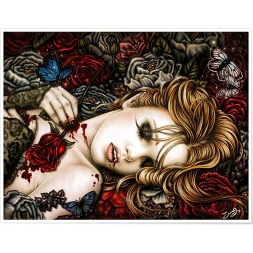 5d Diy Diamond Painting Horror Rose woman Cross Stitch 3d painting embroidery rhinestone square drill mosaic vampire Halloween