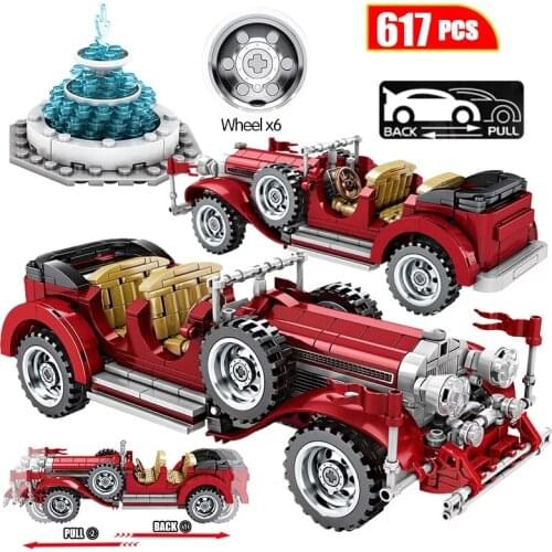617+Pcs Classic Car Building Blocks For High-tech Mechanical Vintage Roadster Vehicle City Models Bricks New Year Toys For Boys