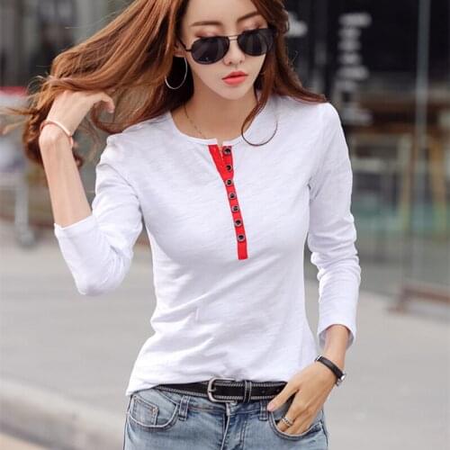 White T Shirts Female Long Sleeve Cotton Women Tops Tees Shirts Plus Size shirt Spring 2019 undershirt Ladies Tshirt harajuku