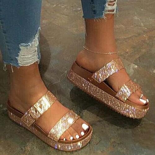 2021 Womens Sandals Summer Fashion Womens Shoes Platform Sandals Woman Bling Bling Slides With Shoes Ladies Thick Sole Female