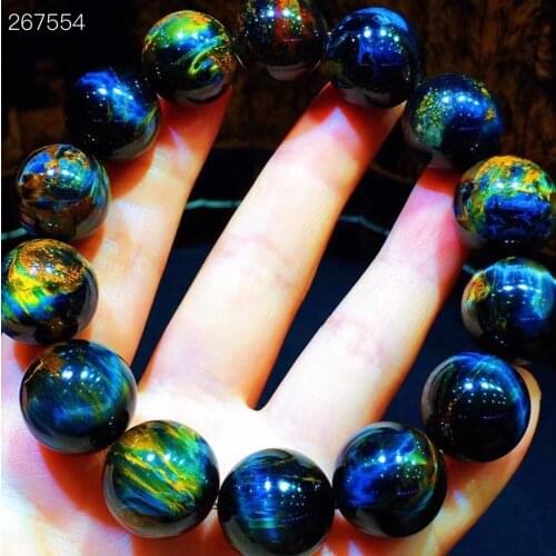 Natural Blue Pietersite Women Men Gemstone Bracelet 16.5mm Round Beads Chatoyant Cat Eye Namibia Certificate AAAAA