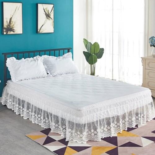 Flower Decorative Bed Skirt Lace Bed Skirt Elastic Bed Cover Bedspread Without Surface Couvre Lit Hotel Home Bedding Bed Skirt