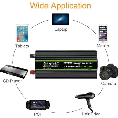 1000W Power Inverter Pure Sine Wave Inverter 24v Dc to Ac 220v Surge 2000 Watt Converter For Car RV Boat Solar Power System New