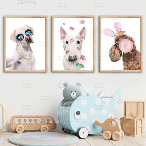 Cool Dog Canvas Painting Cartoon Animal Modular Hd Posters and Prints Pictures Modern Nursery Wall Art Interior Home Decoration
