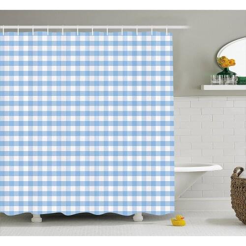 Checkered Shower Curtain Little Squares and Stripes Pastel Color Gingham Repeating Rows Vintage Tile Bath Curtain For Bathroom