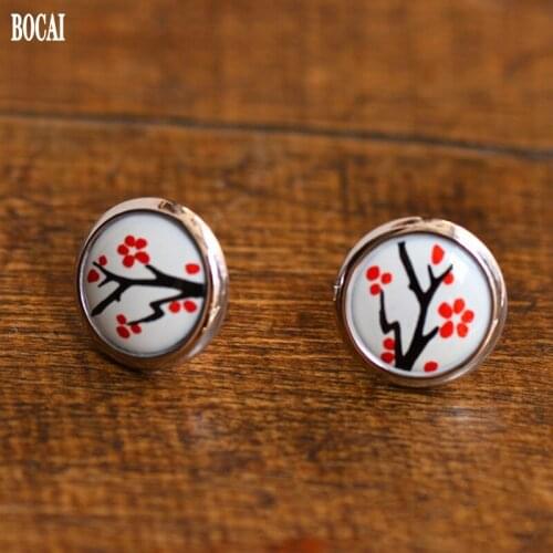 New High temperature firing 1.4CM round face cloisonne ring for woman enamel jewelry high quality gift Plum ring
