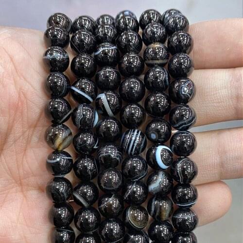 Natural Stone Banded Black Lace Agates Round Beads 15" Strand 4 6 8 10 12 14MM Diy Bracelet Necklace Pendants for Jewelry Making