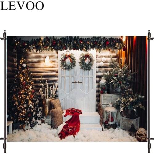 LEVOO Photographic Background Christmas Tree Red Scarf Wreath Door Backdrop Photo Shoot Photocall Photobooth Prop Custom