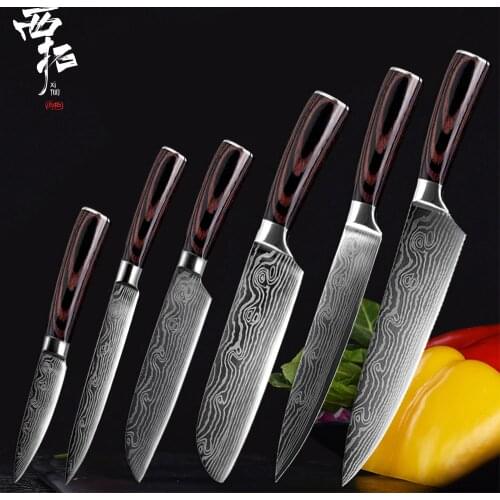 XITUO Chef Knife Set Stainless Steel Japanese Santoku Utility Knife Sharp Cleave Slicing Faring Kitchen Cooking Tool Wood Handle