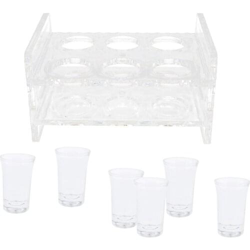 Shot Glass Set with Heavy Base, 35ml Clear Acrylic Glasses for Whiskey and Liqueurs (6 pack) & Shot Glass Holder