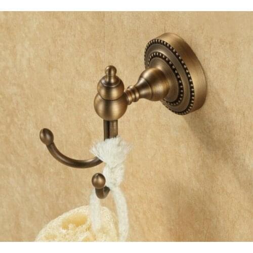 Wall Mounted Vintage Retro Antique Brass Bathroom Towel Coat Hooks Dual Robe Hook Hanger Bathroom Accessory mba091