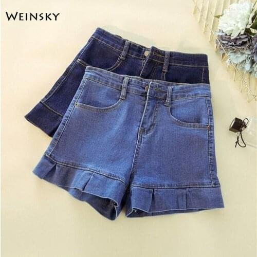 New Women Fashion Denim Rufflus Shorts Summer Casual Style Stretch Jeans