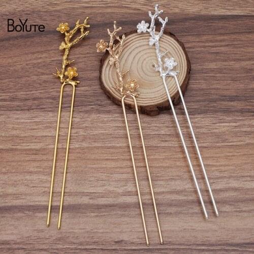 BoYuTe Wholesale (5 Pieces/Lot) 57*25MM Metal Alloy Flower Hair Stick Hand Made Materials Diy Hair Jewelry Accessories