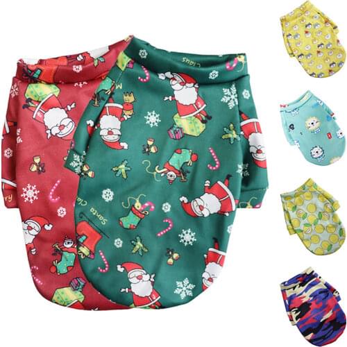 2021 Autumn Winter Warm Dog Clothes Christmas Cute Print Small Medium Dog Hoodie Coat Cartoon Dog Cat Velvet Chihuahua T-shirt