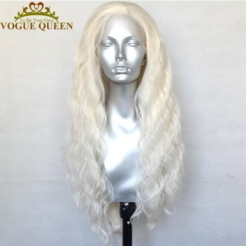 Vogue Queen Platinum Blonde Loose Curly Synthetic Lace Front Wig Heat Resistant Fiber Daily Wearing For Women