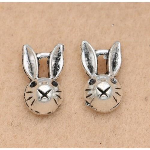 KJjewel Tibetan Silver Plated Rabbit Charms Pendant Jewelry Making Bracelet Accessories DIY 13x8mm 20pcs/lot