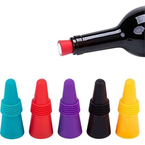 5PCS Reusable Silicone Wine Bottle Stopper For Red Wine Champagne Beverage Soda Beer Cone Lid Sealing Top Cover Barware Bar Tool