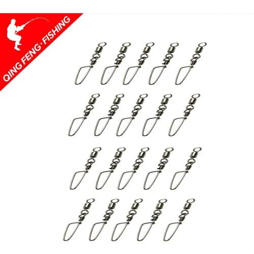 20Pcs Fishing Connector with curved pin Pin Bearing Rolling Swivel Stainless Steel with Snap Fish Lure Tackle Accessorie