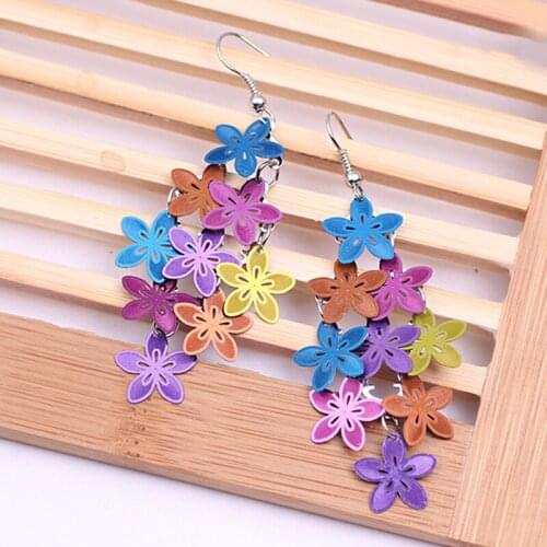 Sweet Colorful Flowers Earrings Summer Sweet Girl Oblique Flying Earring Small Nine Pieces Of Color Earrings серьги 2021 тренд