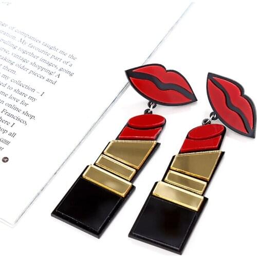 Punk Red Lips Drop Earring Acrylic Big Long Geometric Dangle Earring Fashion Ear Jewelry For Women Gifts Accessories New2019