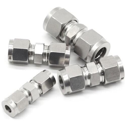 1/8" 1/4" 3/8" 1/2" 3/4/6/8/10/12/14/16/18/20/25/30mm OD Double Ferrule Compression Union Connector 304 Stainless Steel