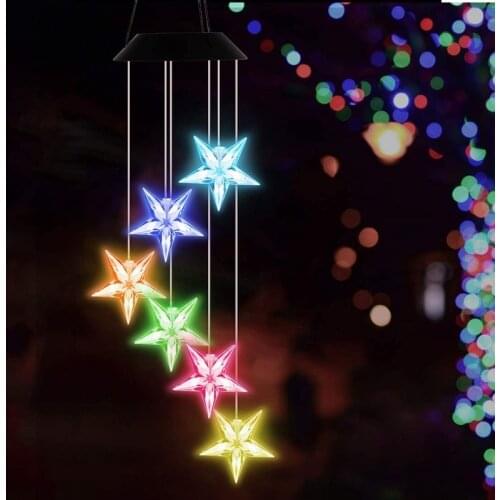 Six Star Solar Wind Chime Color Changing Solar LED Hanging Lamp Waterproof Solar Garden Light For Outdoor Garden Party Patio