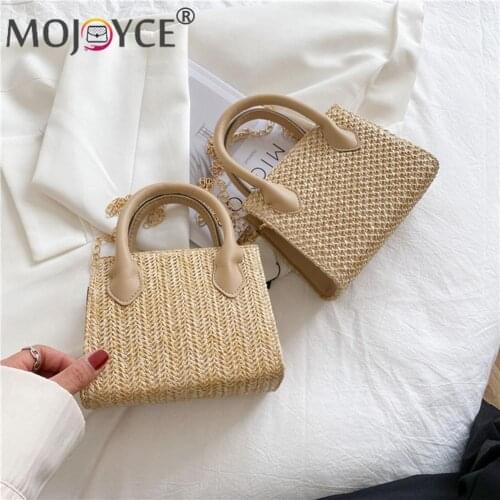 Handmade Shoulder Bag Summer Casual Bags Woven Women Straw Chain Shoulder Bag Vintage Vacation Mini Messenger Bags