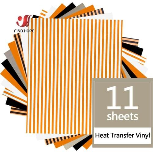 Heat Transfer Vinyl Bundle 11PCS 12"x10" Orange Stripe HTV Iron on T-Shirts Vinyl 5 Assorted Colors with One Brown Bat Sheet DIY