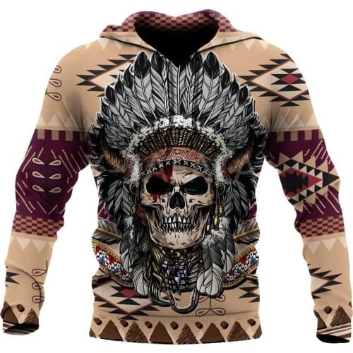 Love Skull Native Indian 3D All Print Hoodie Man Women Harajuku Outwear Zipper Pullover Sweatshirt Casual Unisex Jacket