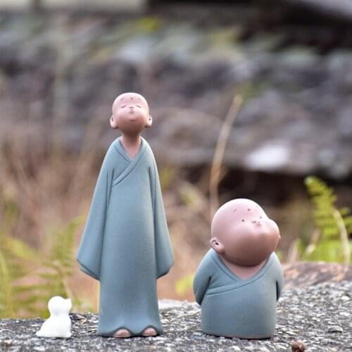 Creative Zen Purple Sand Ceramic Home Decoration Retro Lovely Little Monk Shami Tea Decoration Bookshelf Decoration Extra Puppie