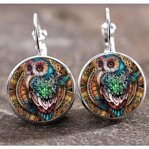 1 pair Vintage Hot Owl Glass Cabochon 18 MM Lever Back Women 2021 Earrings Stainless Steel&Anniversary Earrings Fashion Jewelry