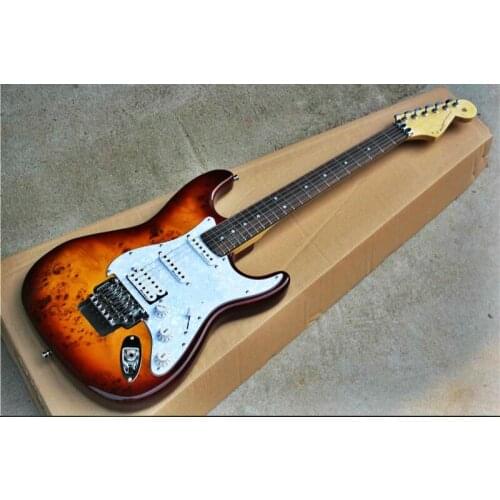 High quality FDST-1068 3TS color solid body with burl grain cover floyd rose tremolo bridge electric guitar, Free shipping