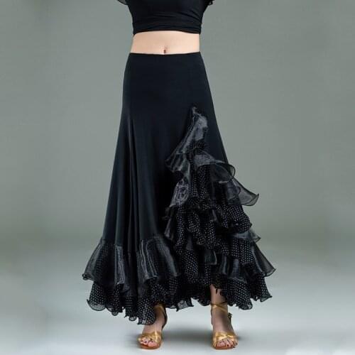 Black Ballroom Dance Skirt For Women Long Skirts Waltz Dance Wear Dancer Outfit Designer Clothes Performance Costume DL7184