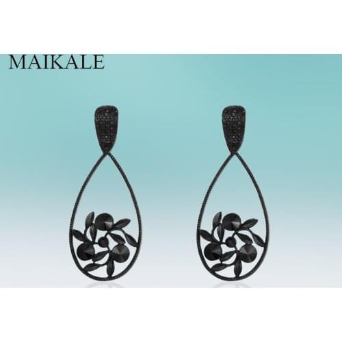 MAIKALE Vintage Dangle Water droplets Alloy Hollow Leaf Rhinestone Drop Earring for Women Jewelry High Quality Classic Gifts